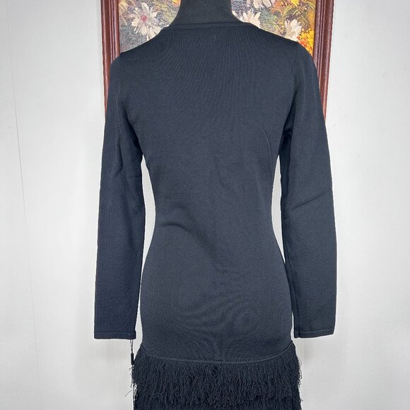 Calvin Klein Sheath Dress Women's Small Shag Fringe Trim Knit Black Party NWT - Picture 4 of 16